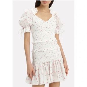 LoveShackFancy White Mini Dress with Pink Floral Print